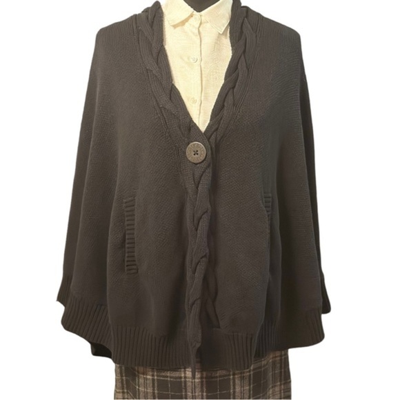 UGG Anjeline Pullover Herringbone Knit Cape Poncho Black XS/S - Picture 4 of 11